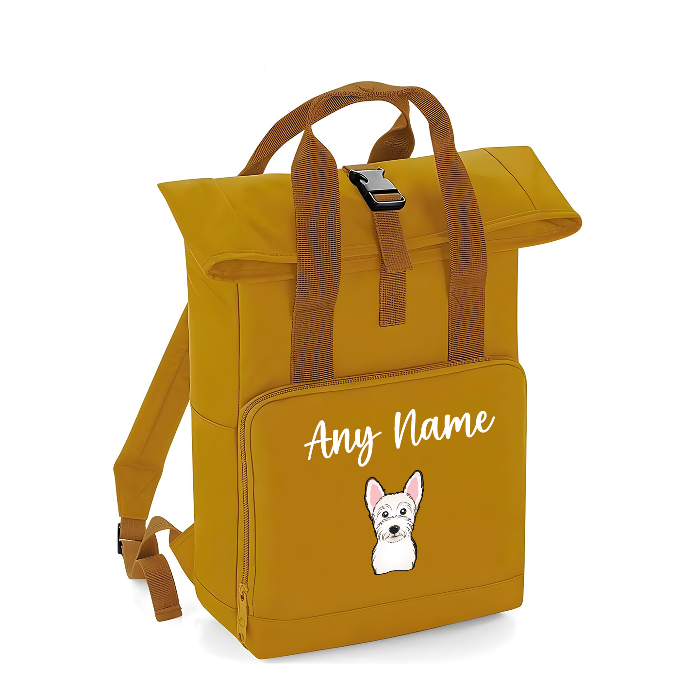 Overnighter Rucksack 14 Litres Mustard Gold Any Breed Backpack With Custom Personalised Dog Name