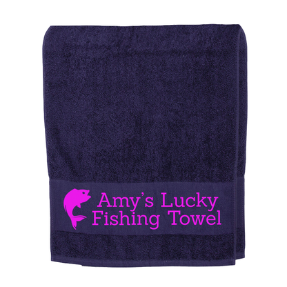 Navy Blue Fishing Towel Personalised Printed Towel - Any Name or Wording