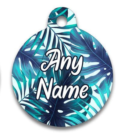 Blue Tropical Leaves - Pet ID Tag