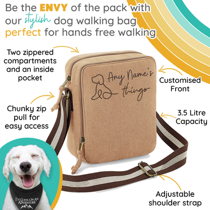 Doodle Dog Vintage Style Sand & Brown Crossbody Walking Bag - Any Wording Added