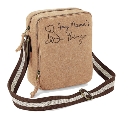 Doodle Dog Vintage Style Sand & Brown Crossbody Walking Bag - Any Wording Added