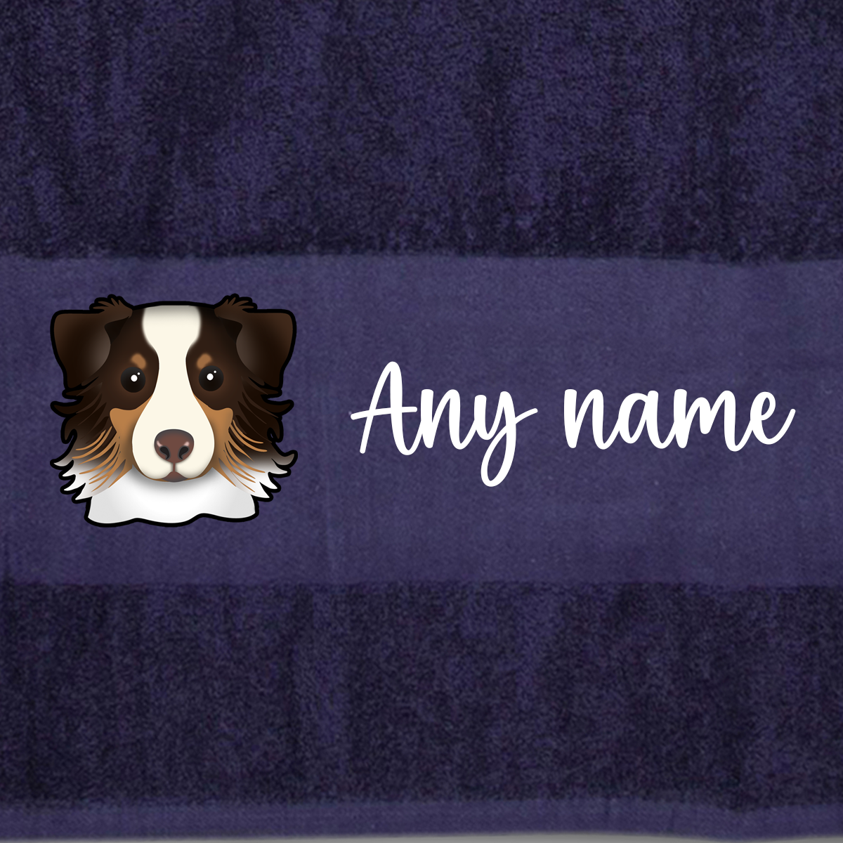 MIDNIGHT BLUE Any Pet Name And A Choice Of Dog Breed - Bath Towel