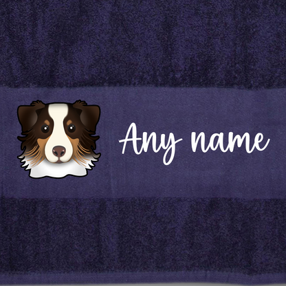 MIDNIGHT BLUE Any Pet Name And A Choice Of Dog Breed - Bath Towel