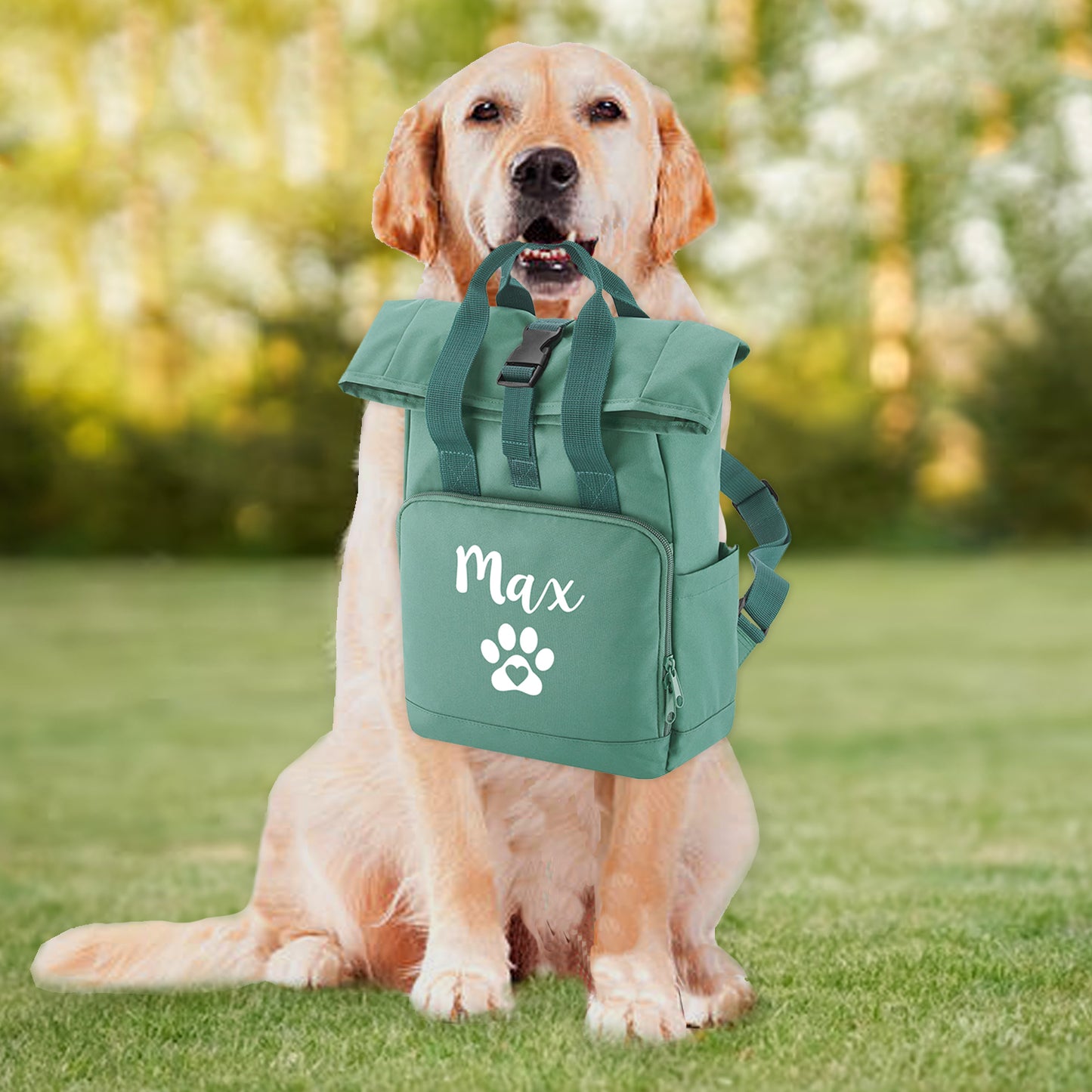 Sage Green Heart & Paw Backpack With Any Name Or Wording