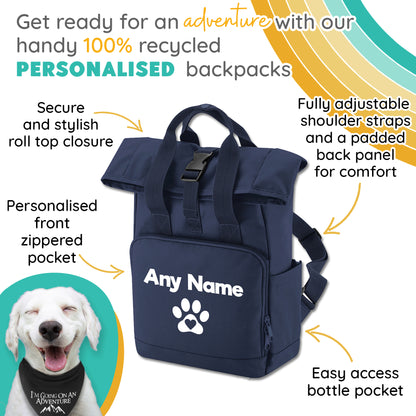 Travel Size Navy Heart & Paw Backpack With Any Name Or Wording