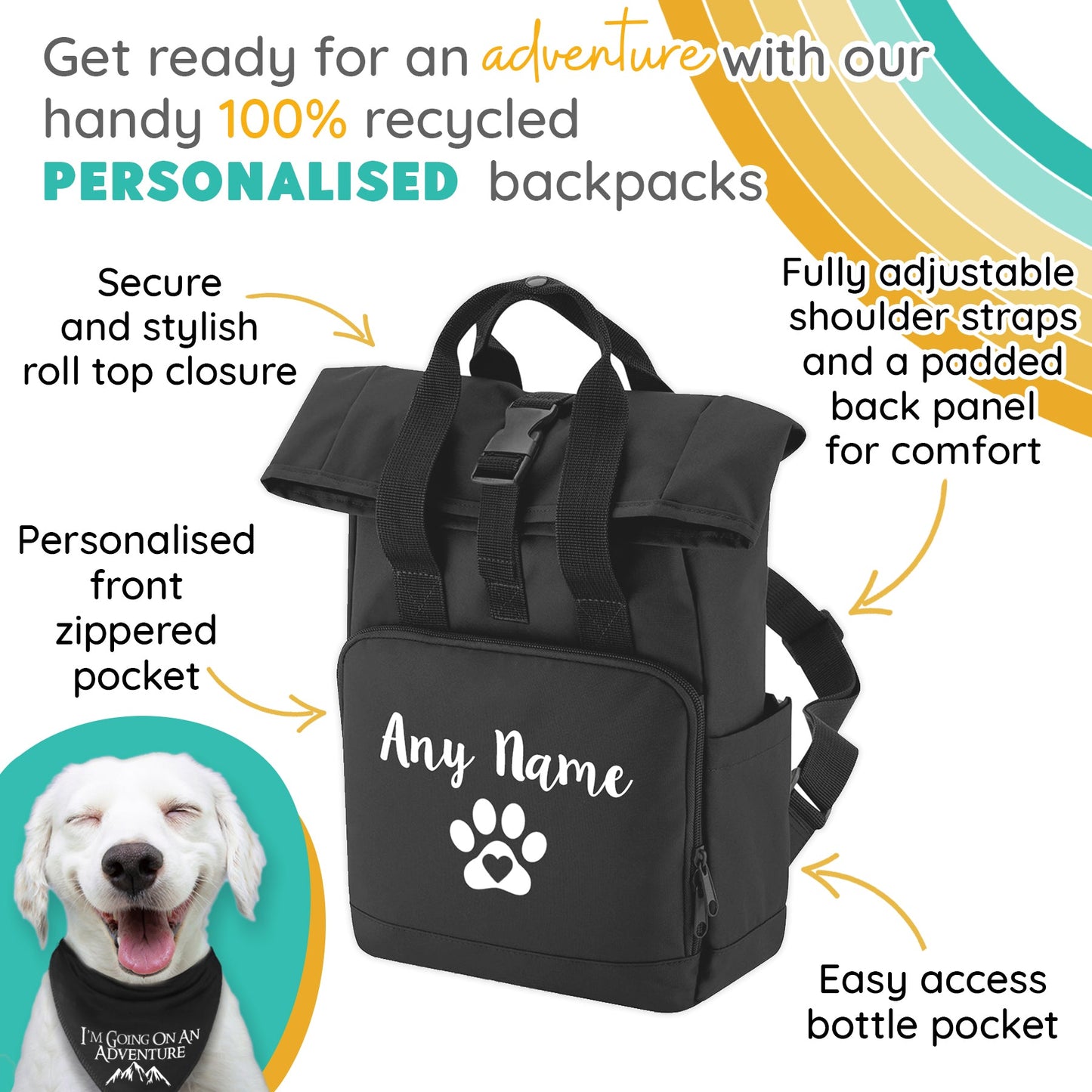 Black Heart & Paw Backpack With Any Name Or Wording