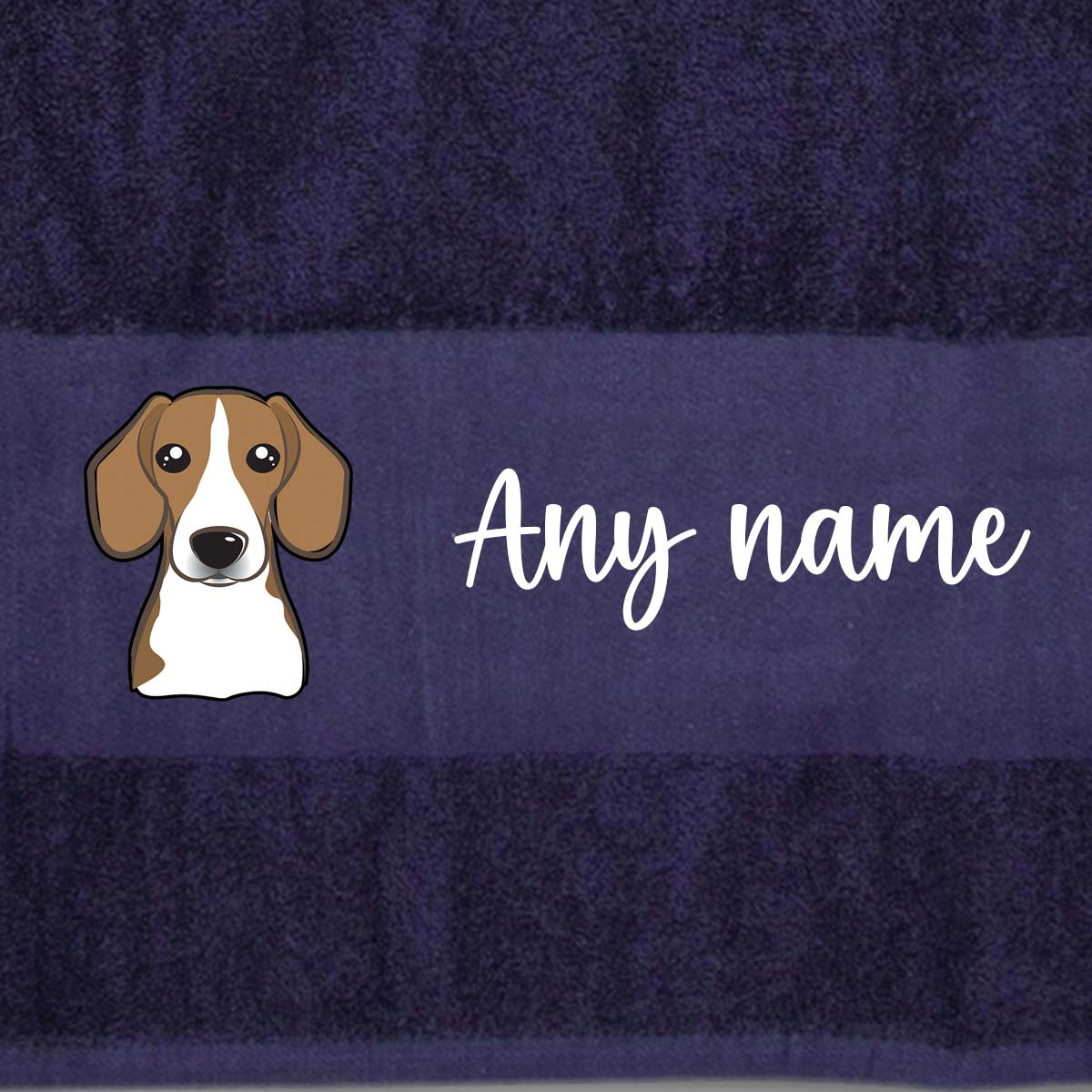 MIDNIGHT BLUE Any Pet Name And A Choice Of Dog Breed - Bath Towel