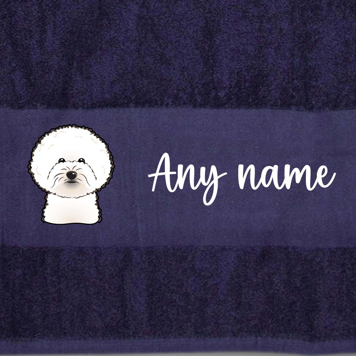 MIDNIGHT BLUE Any Pet Name And A Choice Of Dog Breed - Bath Towel