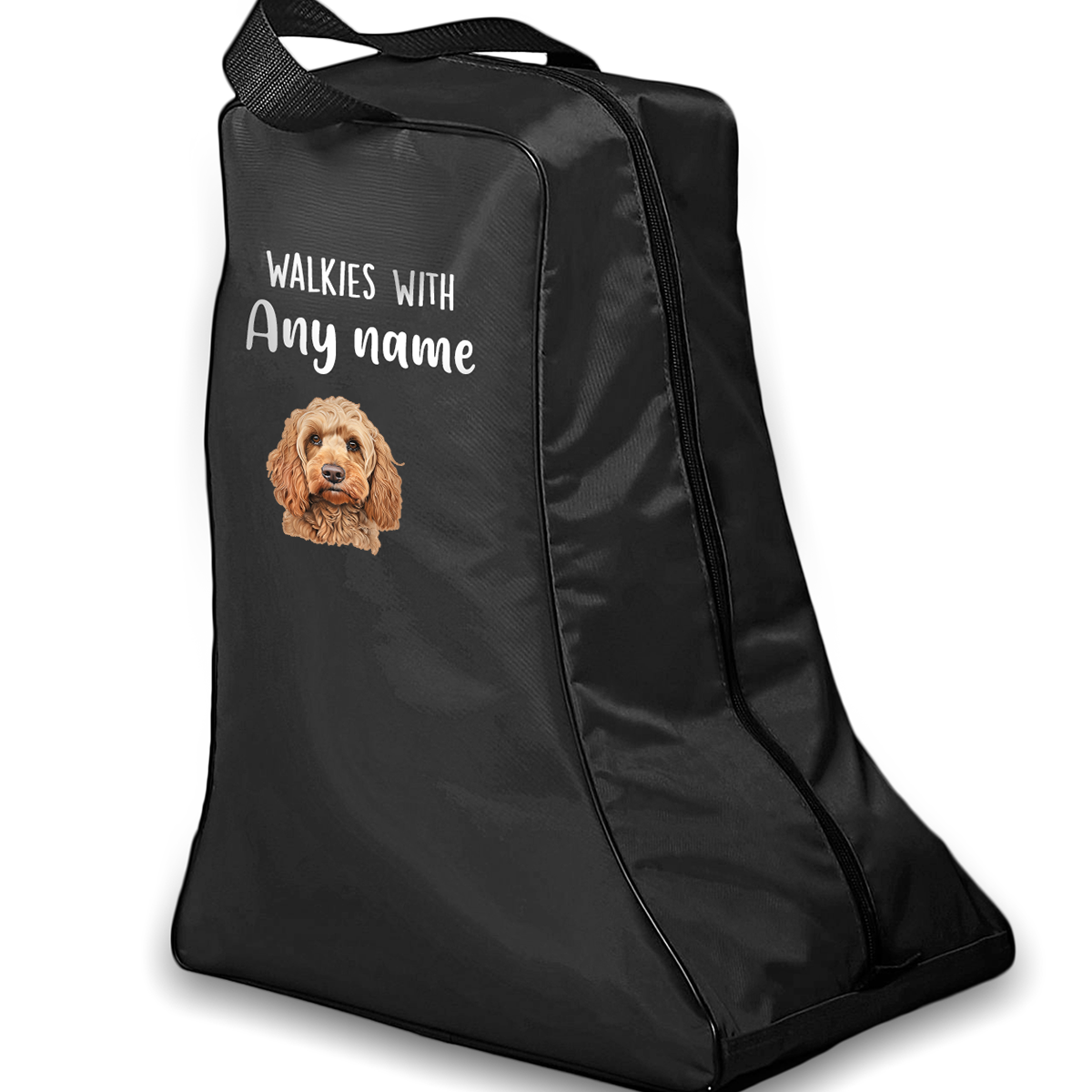 Black Walkies with Any Dog Breed Personalised with Name Welly Boot Bag