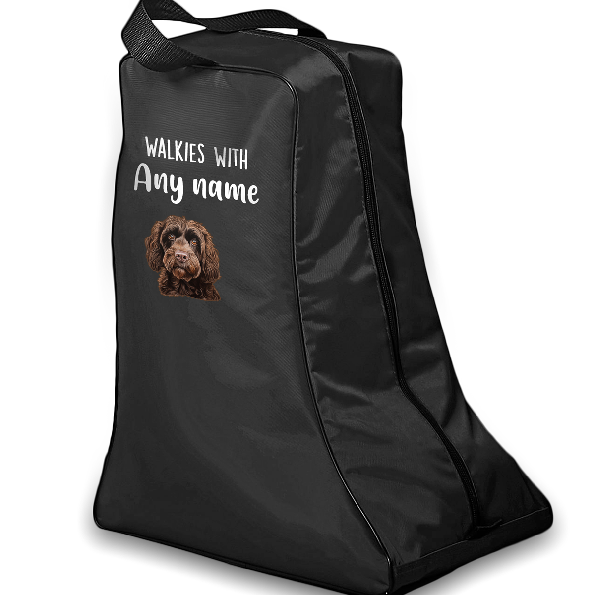Black Walkies with Any Dog Breed Personalised with Name Welly Boot Bag