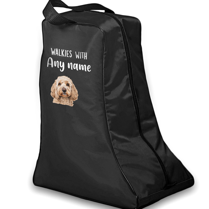 Black Walkies with Any Dog Breed Personalised with Name Welly Boot Bag