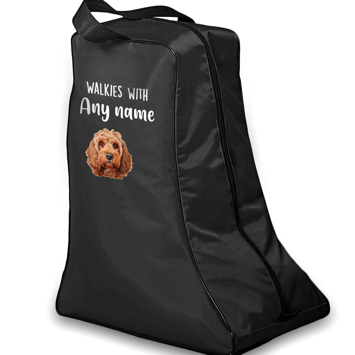 Black Walkies with Any Dog Breed Personalised with Name Welly Boot Bag