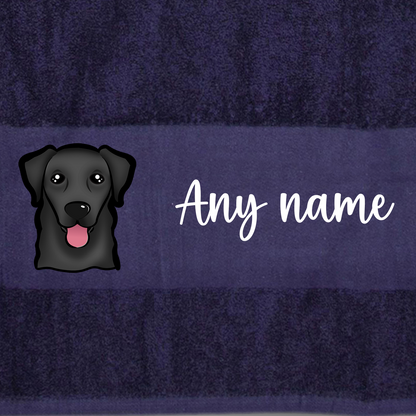 MIDNIGHT BLUE Any Pet Name And A Choice Of Dog Breed - Bath Towel