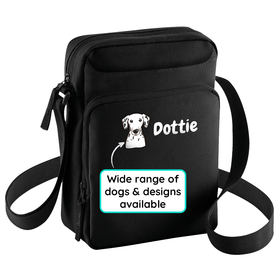 Crossbody Dog Walking Bag Black Personalised With Breed & Wording