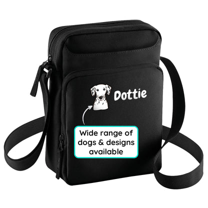 Crossbody Dog Walking Bag Black Personalised With Breed & Wording