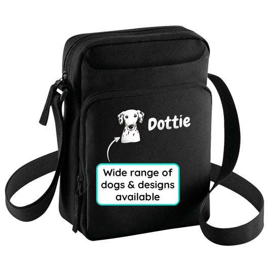Crossbody Dog Walking Bag Black Personalised With Breed & Wording