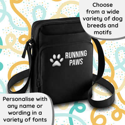 Crossbody Dog Walking Bag Black Personalised With Breed & Wording