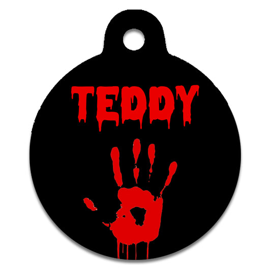 Bloody Hand Print With Custom Blood Stained Style Name - Pet Identity Tag