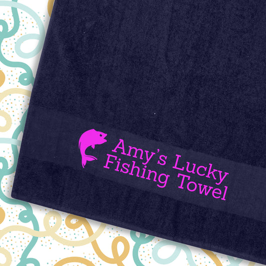 Navy Blue Fishing Towel Personalised Printed Towel - Any Name or Wording