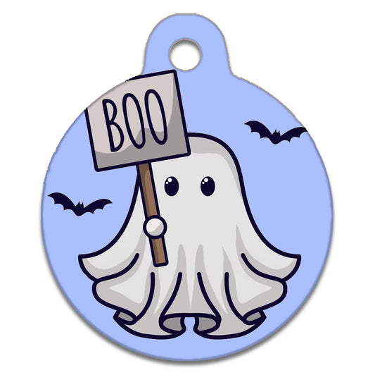 Boo Sign, Cute Ghost Blue Design - Pet Identity Tag