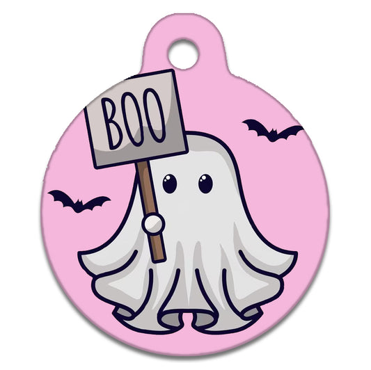 Boo Sign, Cute Ghost Pink Design - Pet Identity Tag