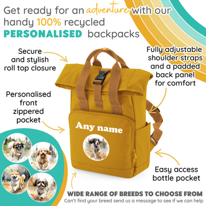 Mustard Any Breed Running Woodland Dog with Personalised Name Backpack