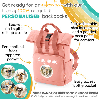 Pink Any Breed Running Woodland Dog with Personalised Name Backpack