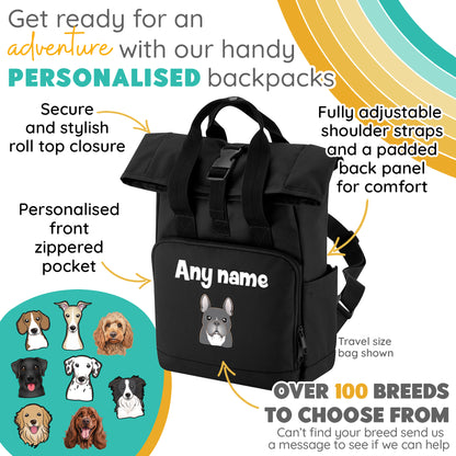 Overnighter Rucksack 14 Litres Black Any Breed Backpack With Custom Personalised Dog Name