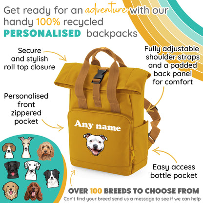 Travel Rucksack 9 Litres Mustard Gold Any Breed Backpack With Custom Personalised Dog Name