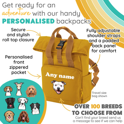 Overnighter Rucksack 14 Litres Mustard Gold Any Breed Backpack With Custom Personalised Dog Name