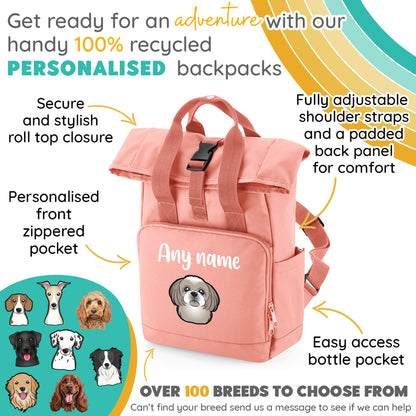 Travel Rucksack 9 Litres Peach Coral Any Breed Backpack With Custom Personalised Dog Name