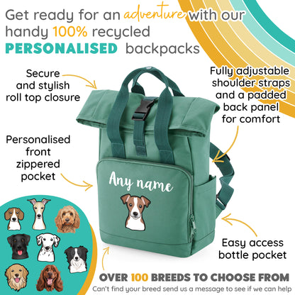 Travel Rucksack 9 Litres Sage Green Any Breed Backpack With Custom Personalised Dog Name