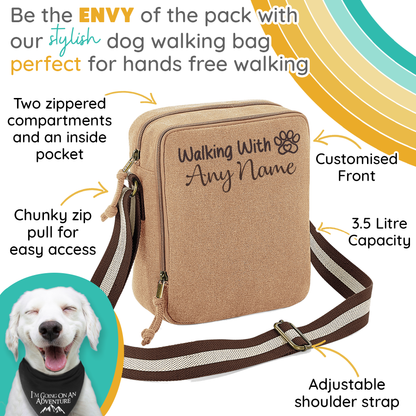 Walking With... Any Dogs Name Vintage Style Sand & Brown Crossbody Walking Bag