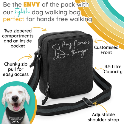 Doodle Dog Vintage Style Black & Grey Crossbody Walking Bag - Any Wording Added