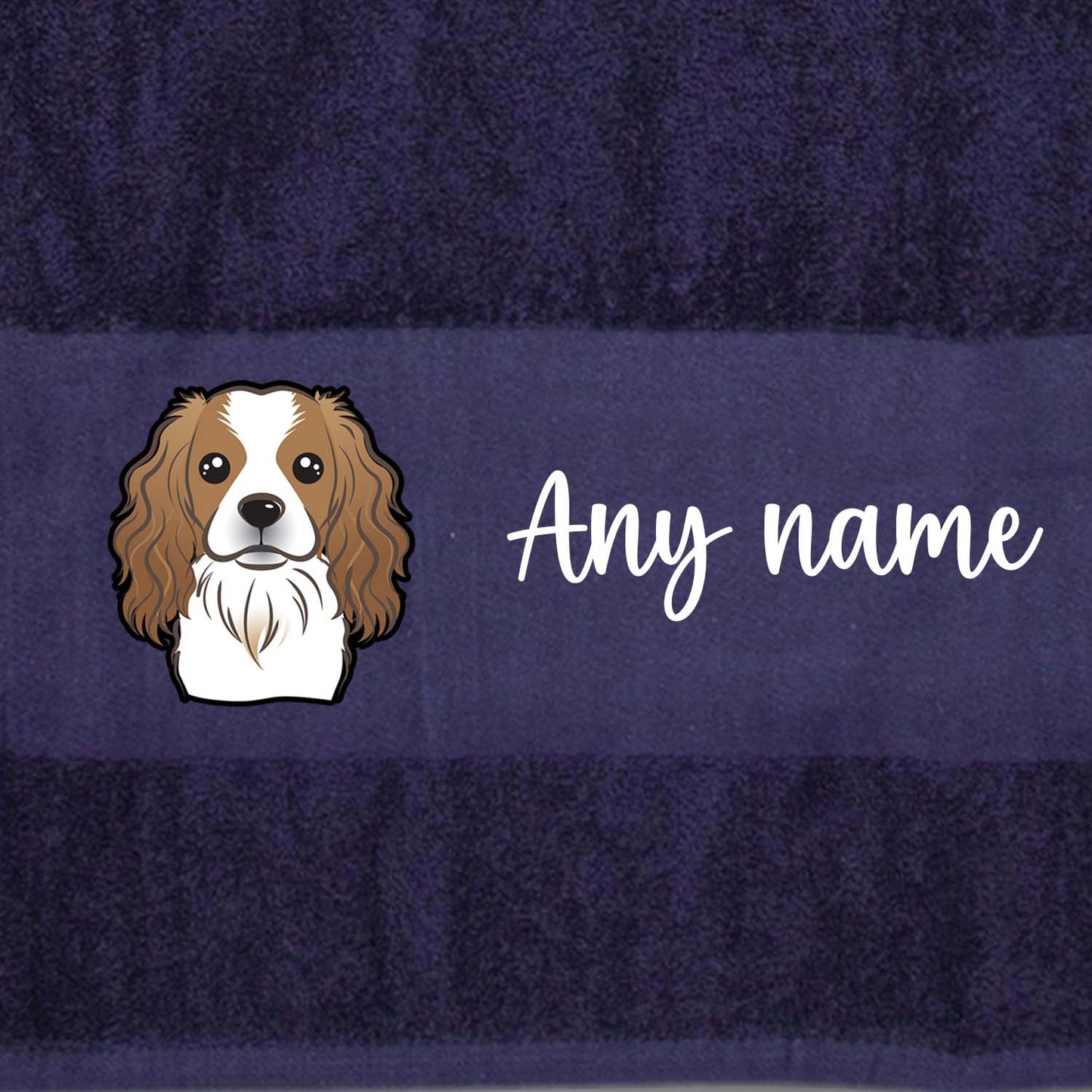 MIDNIGHT BLUE Any Pet Name And A Choice Of Dog Breed - Bath Towel