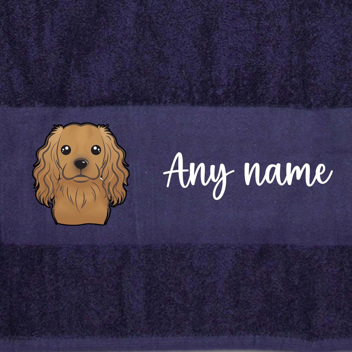 MIDNIGHT BLUE Any Pet Name And A Choice Of Dog Breed - Bath Towel