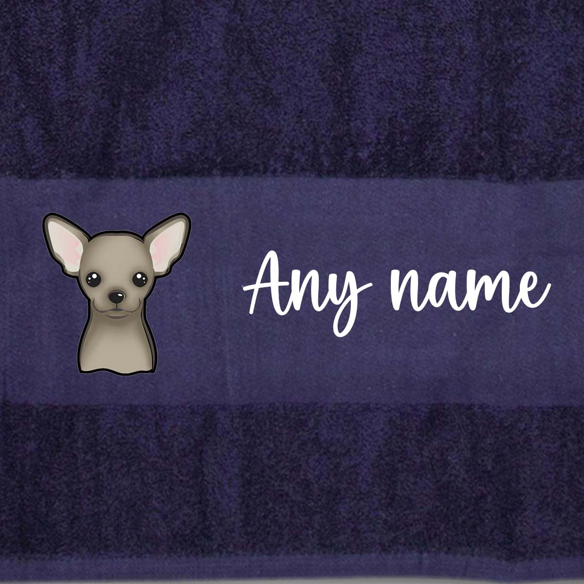 MIDNIGHT BLUE Any Pet Name And A Choice Of Dog Breed - Bath Towel