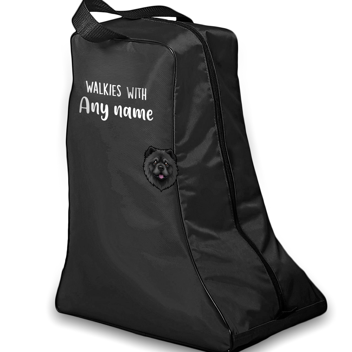 Black Walkies with Any Dog Breed Personalised with Name Welly Boot Bag