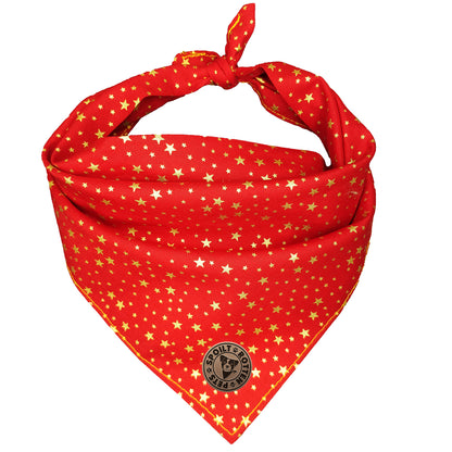 The Buckingham - Gold Star on Red Tied Dog Bandana