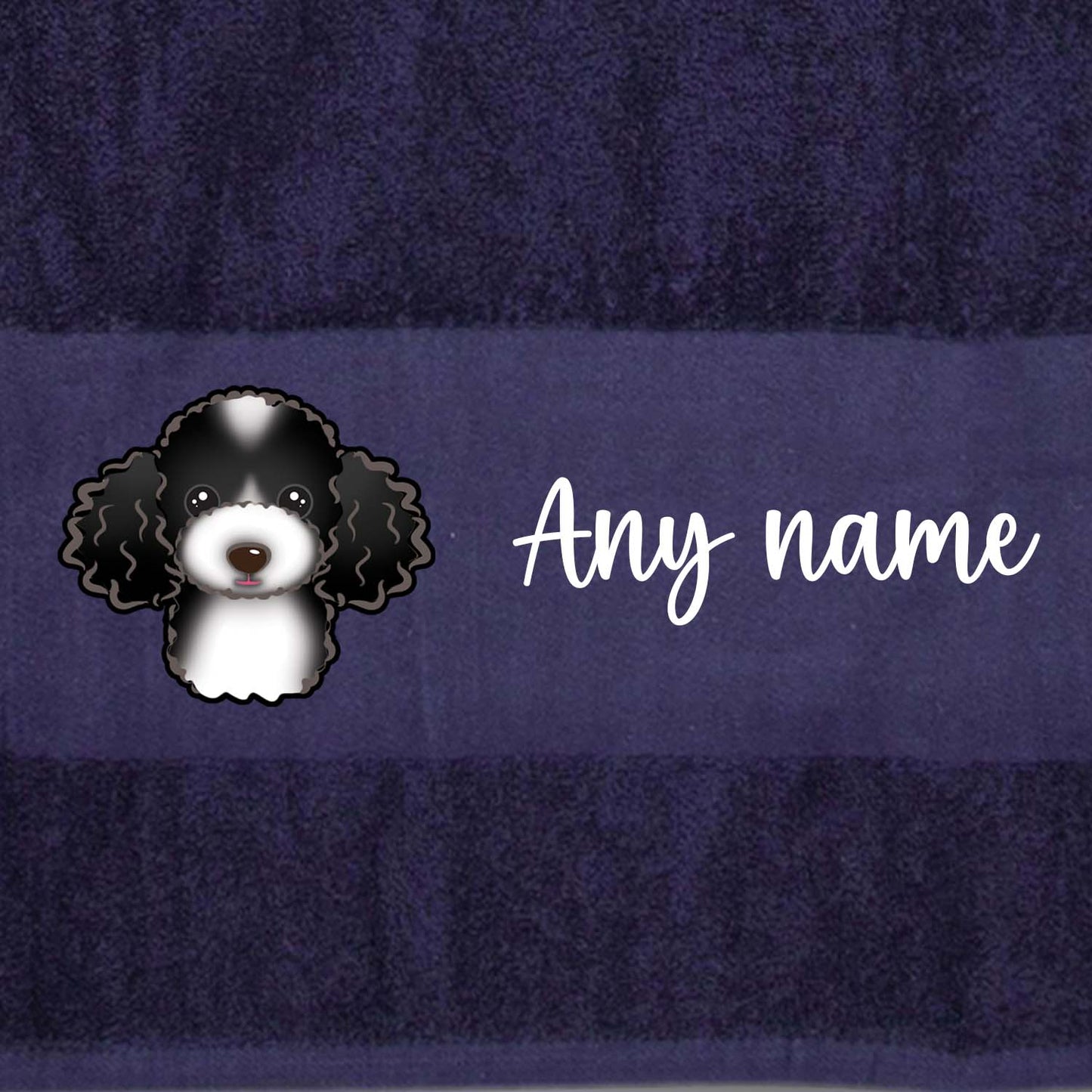 MIDNIGHT BLUE Any Pet Name And A Choice Of Dog Breed - Bath Towel