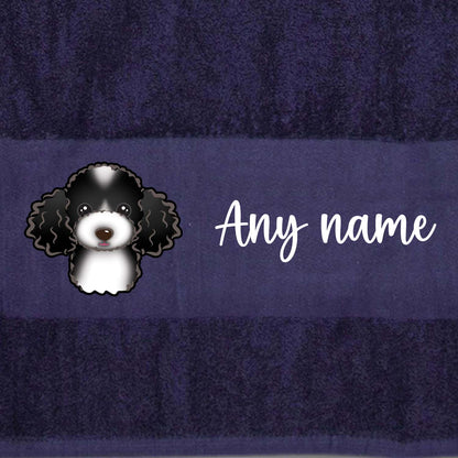 MIDNIGHT BLUE Any Pet Name And A Choice Of Dog Breed - Bath Towel