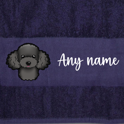 MIDNIGHT BLUE Any Pet Name And A Choice Of Dog Breed - Bath Towel