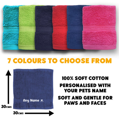 Royal Blue Dog Pet Face and Paws Wiper Towel Cloths - Any Name