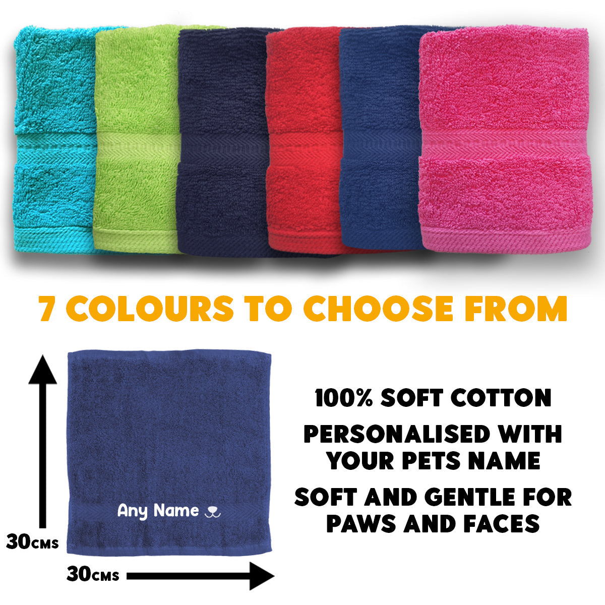 Turquoise Dog Pet Face and Paws Wiper Towel Cloths - Any Name