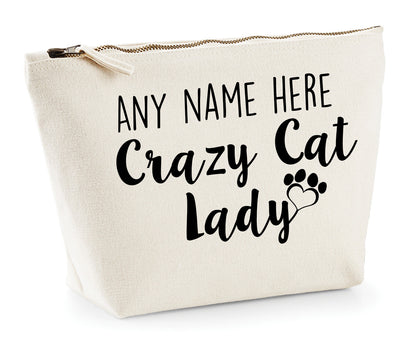 'Crazy Cat Lady' Natural Cotton Make-Up Bag Personalised