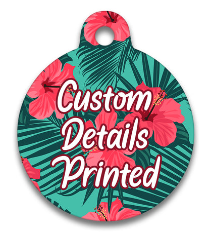 Pink Tropical Leaves - Pet ID Tag