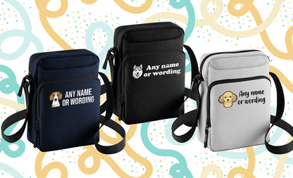 Crossbody Dog Walking Bag Black Personalised With Breed & Wording