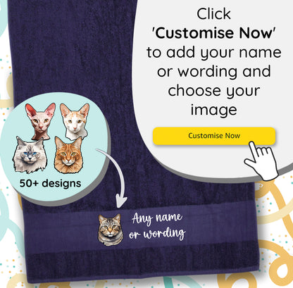 BLACK Any Pet Name And A Choice Of Cat Breed - Travel Towel