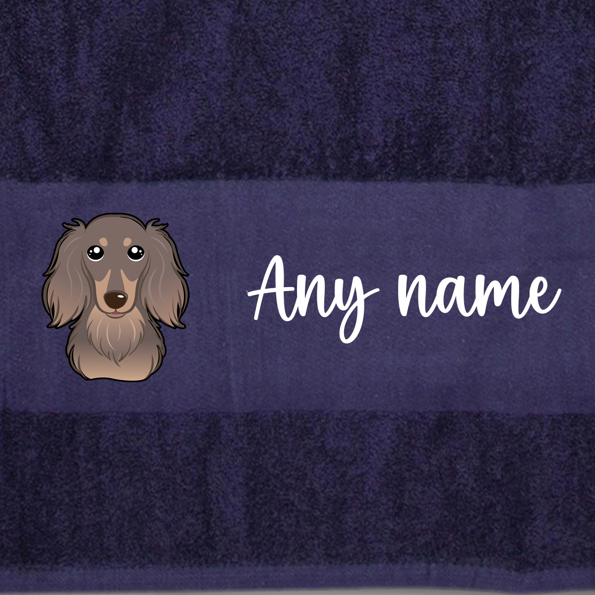MIDNIGHT BLUE Any Pet Name And A Choice Of Dog Breed - Bath Towel