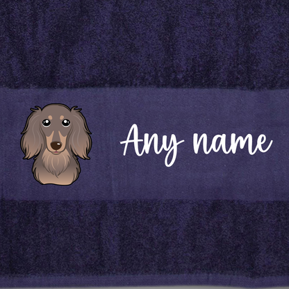 MIDNIGHT BLUE Any Pet Name And A Choice Of Dog Breed - Bath Towel